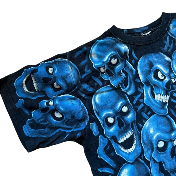 Vintage 2001 liquid blue skull double sided aop - Picture 3 of 5